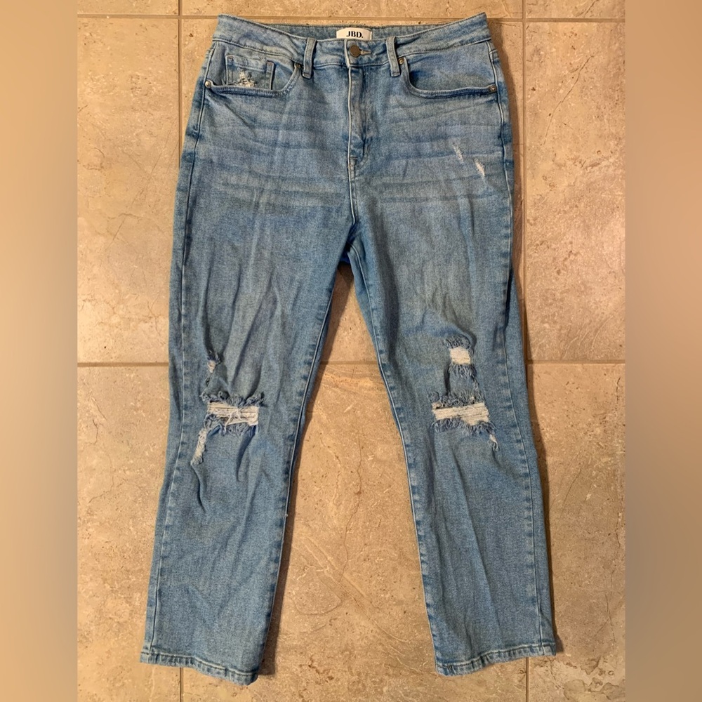 Just Black Denim Light Blue Wash Distressed Knee Design Straight Leg - Size 29 - Picture 2 of 15